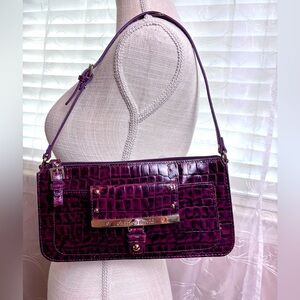 Charles David Dark Two Tone Burgundy Croc Embossed Leather Handbag
